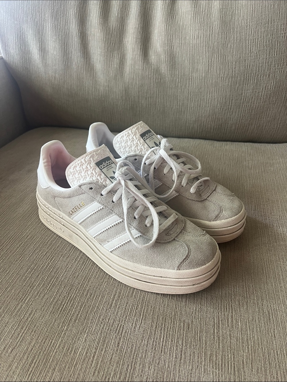 adidas Gazelle Platform Sneakers in Light Grey and White